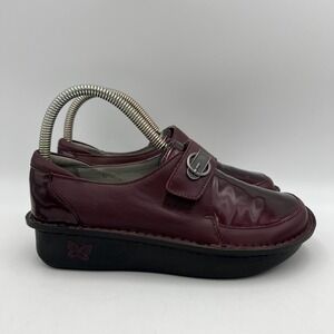 Alegria Shoes Womens 37 Dixi Strap Platform Loafers DiX-191 Syrah Leather Wedge
